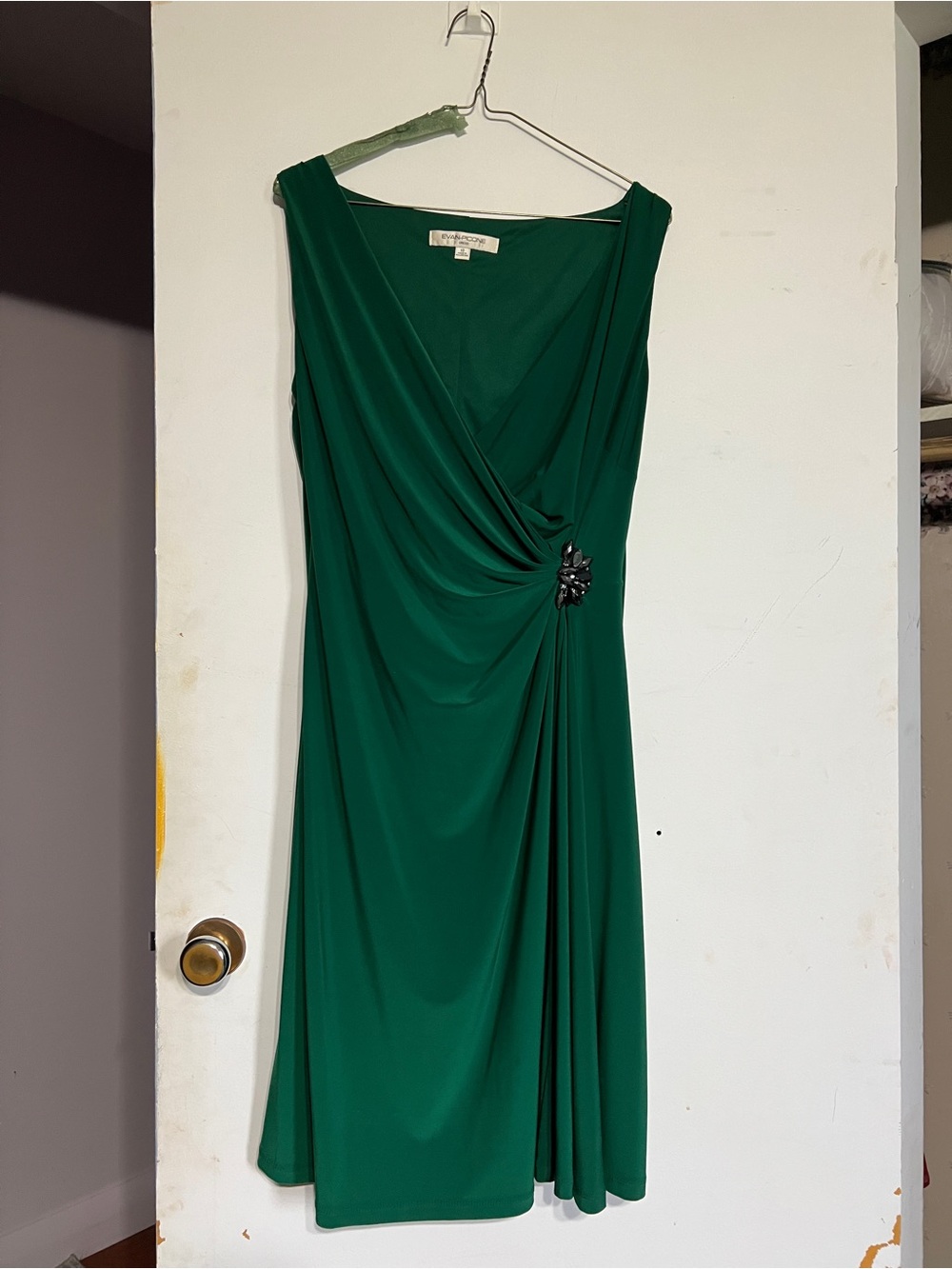 Evan Picone Emerald Green Side Faux Wrap Dress